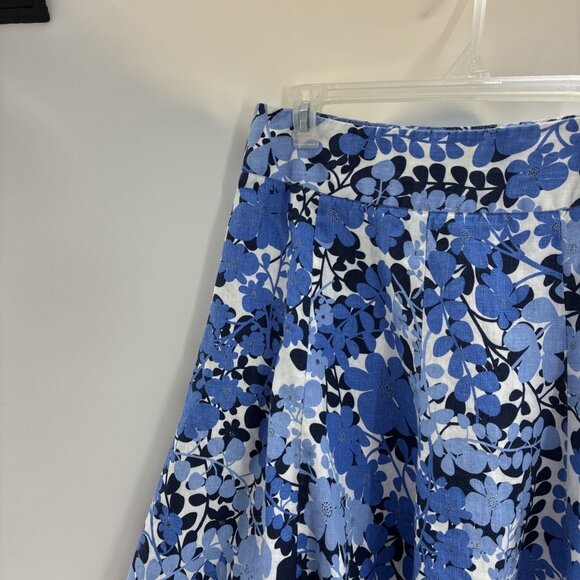 Rafaella Studio Womens 8 Linen Floral A Line Midi Skirt Blue White Summer Casual - Picture 2 of 7